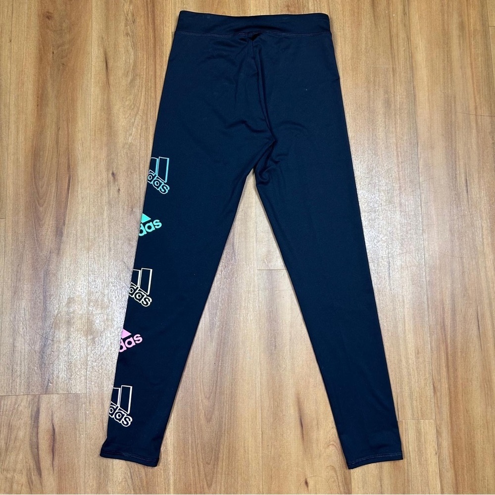 Adidas Kids Black and Green Performance Leggings - Picture 2 of 8